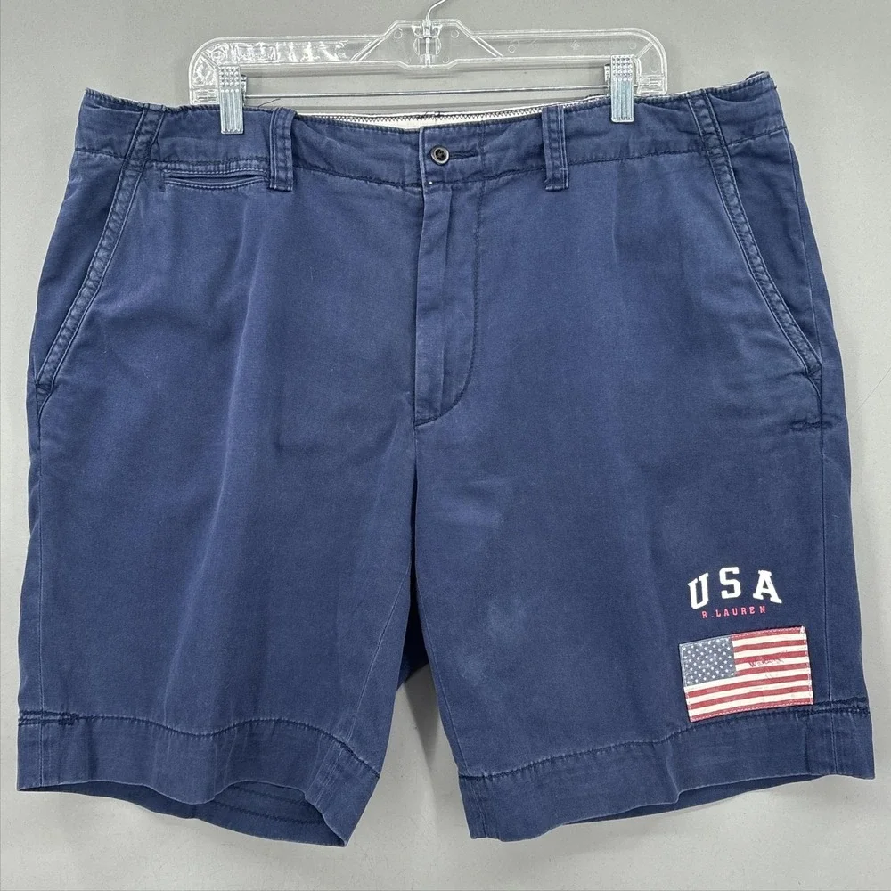Polo Ralph Lauren Shorts Mens 40 Blue‎ USA Flag Chino Canvas 9